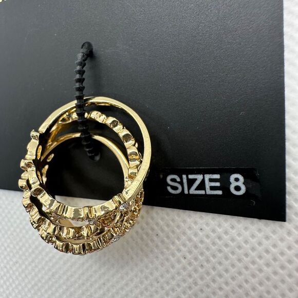 New York & Company Gold Ton White Stone Stack of 3 Size 8 Rings - Picture 5 of 6